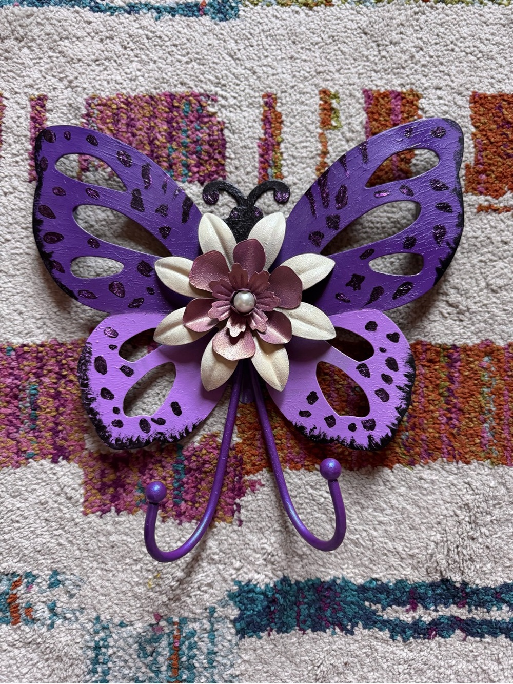 Hand Painted Metal Butterfly Wall Hanging Hooks